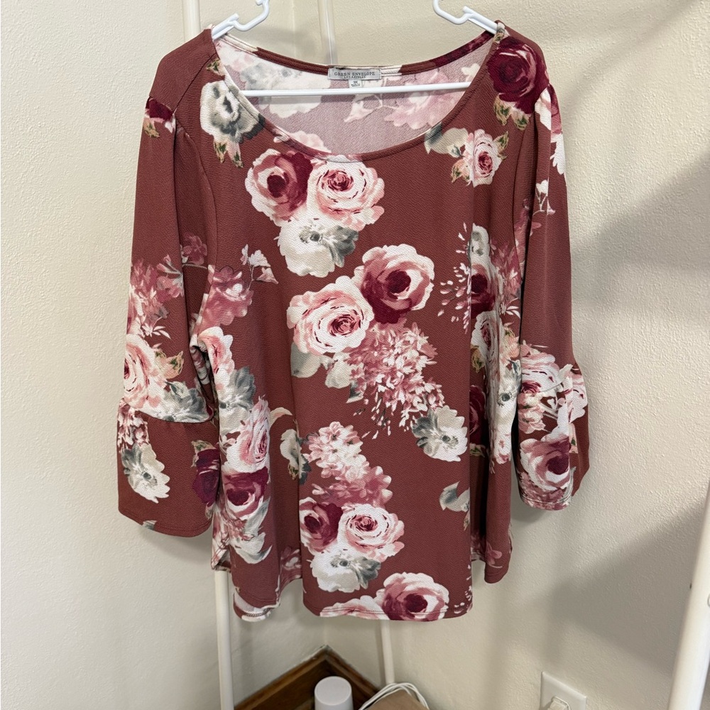 Floral Women's Top - Burgundy and White